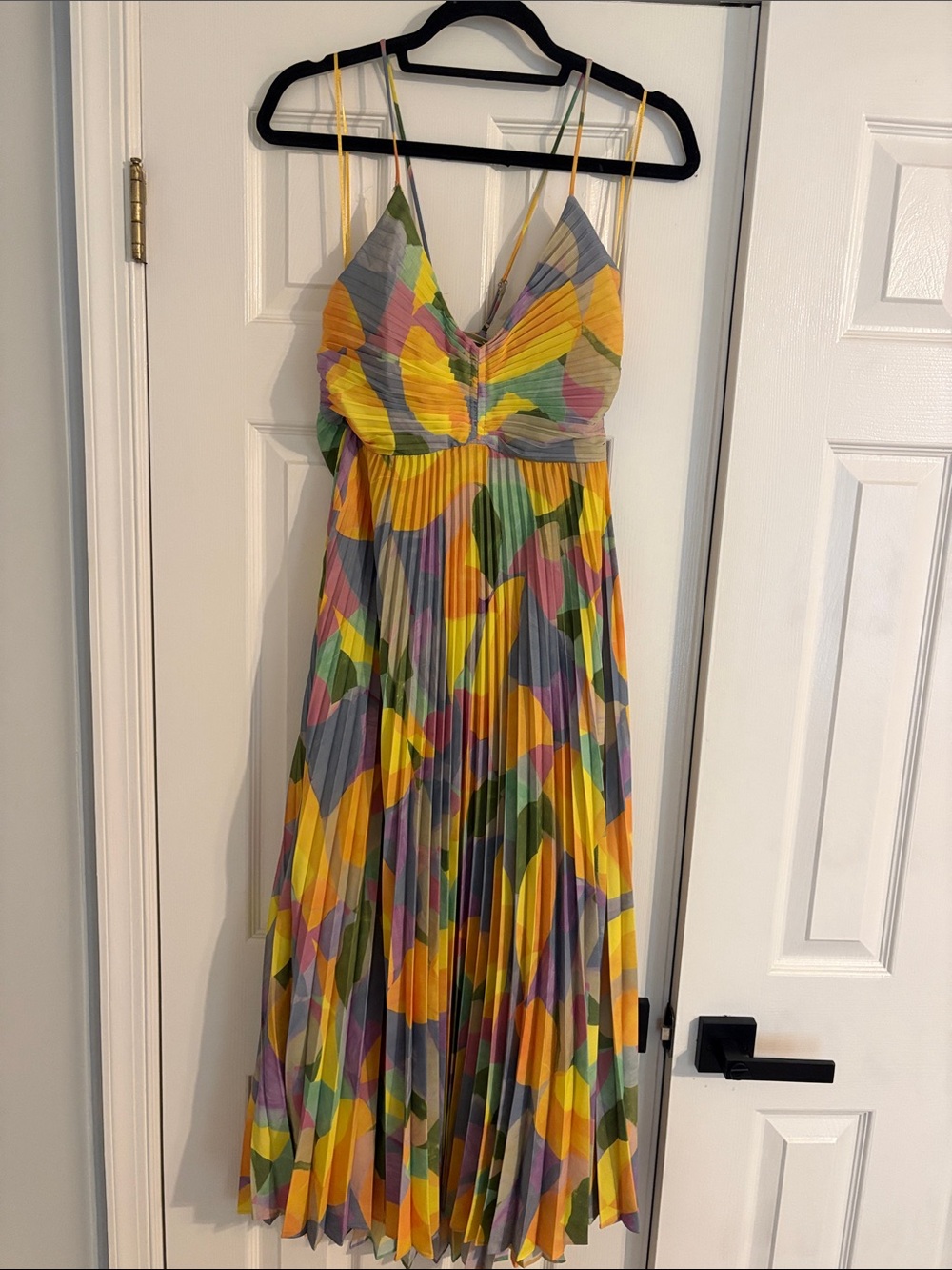 Astr Pleated Multicolor Midi Dress — Yellow, Green, Purple, Pink, Gray